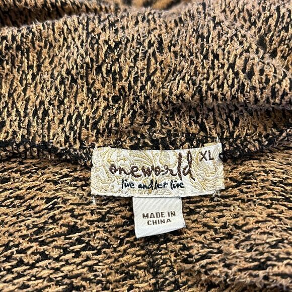 One World brown tan patterned front pocket open cardigan Size XL EUC - Picture 8 of 10